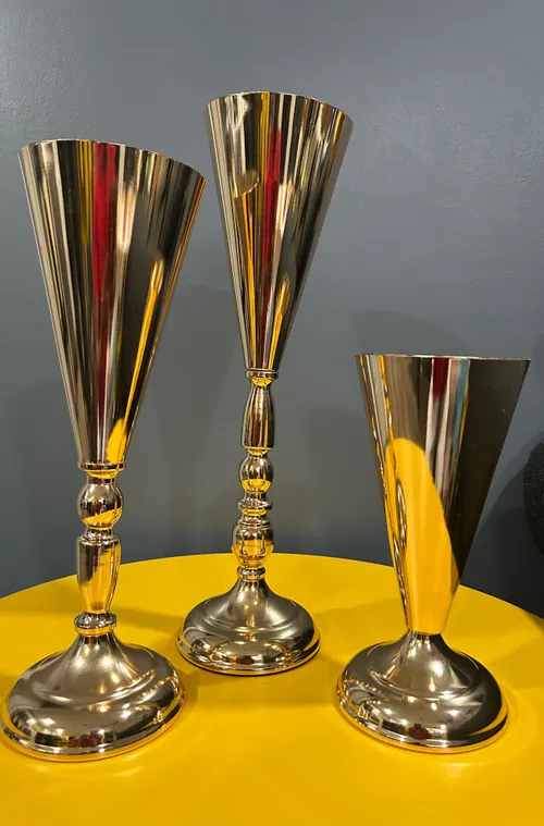 Small Gold Trumpet Vases (Set of 3; Sizes 17