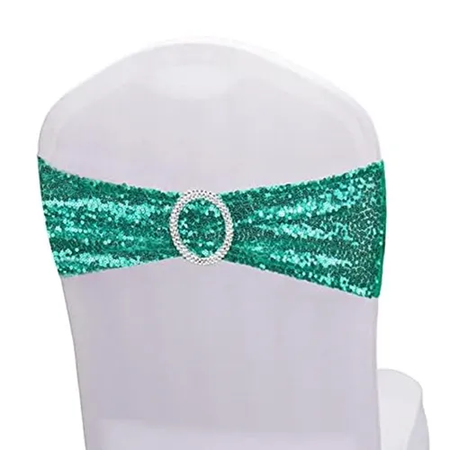 Turquoise Sequin Spandex Chair Ties