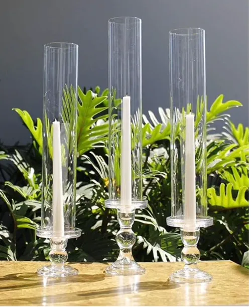 Crystal Tapered/Column Candle Holders with Hurricane Shade