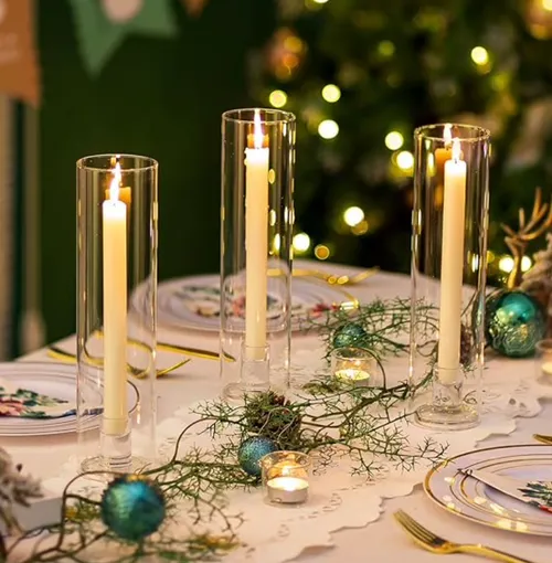 Crystal Tapered Candle Holders with Hurricane Shade