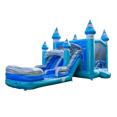Ocean Blue Bounce House & Dual Lane Slide Combo (Splash Pad)