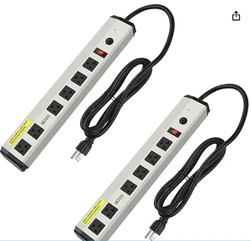   CCCEI 2PCS Heavy Duty Power Strip Surge Protector 20 Amp, High Amp Industrial Shop Garage Metal Multiple Outlets, 6 FT 12 Gauge 5-15P Extension Cord 6 Outlet 6-20R T-Slot 20a for Appliance.