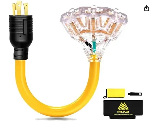  30 amp to 20 amp Adapter 110 RV Distribution Locking Cord NEMA 14-30P Male to 4X 5-20R 1.5 FT Household Outlets