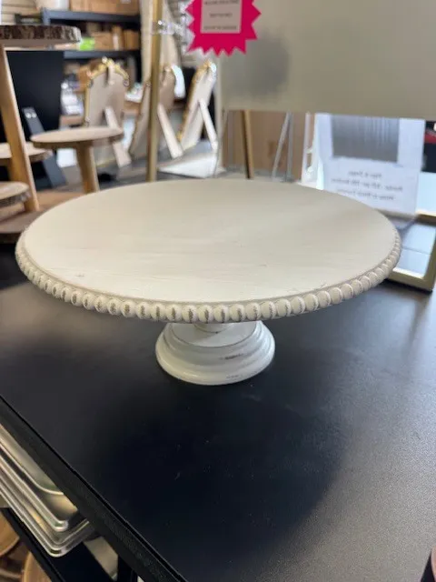 Distressed White Beaded Cake Stand