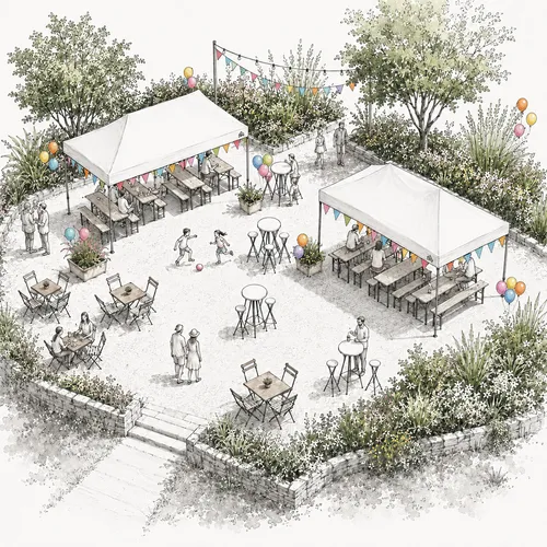 Pack Comfort 20 personnes - Tonnelles 3x345, Tables, Bancs, Mange-Debout, Tabourets, Bistro, Chaises