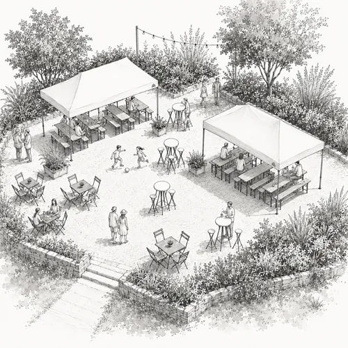 Pack 30 personnes - Tonnelles 3x345, Tables, Bancs, Mange-Debout, Tabourets, Bistro, Chaises