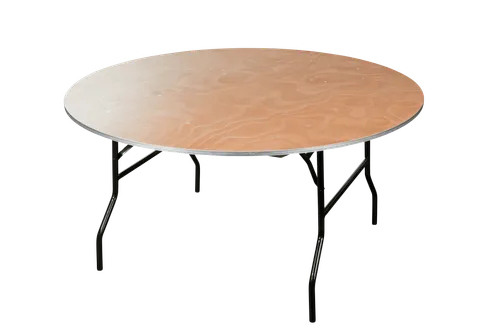 Bankettisch holz rund 150 cm inkl. weißer Tischdecke