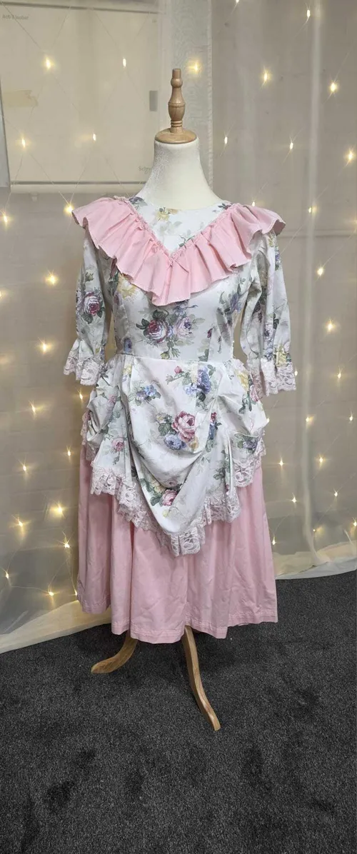 Pink Dress with White Floral Bodice