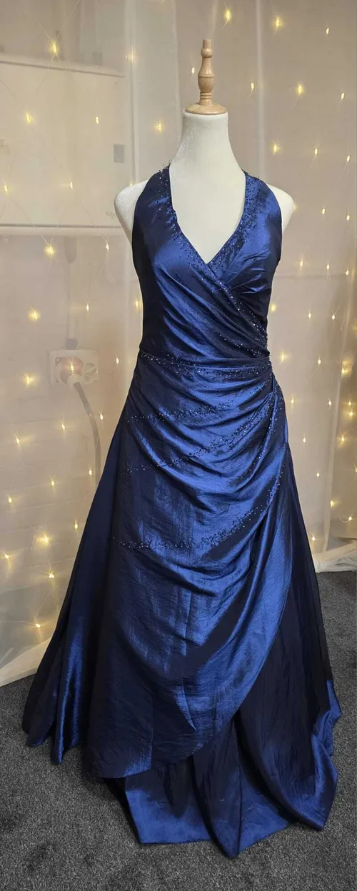 Navy Blue Halter Neck Sequinned Dress – Size 14-16