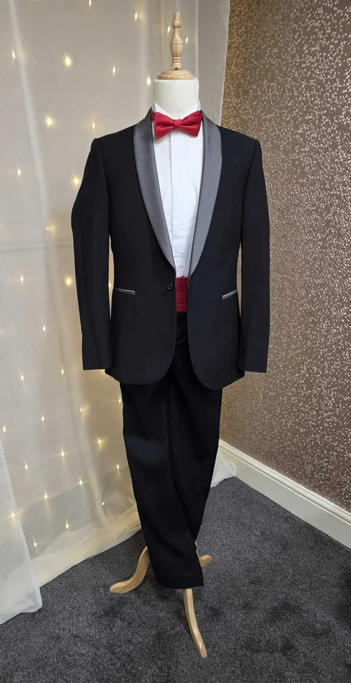 Black & Silver Grey Dinner Suit – 40L Slim Fit