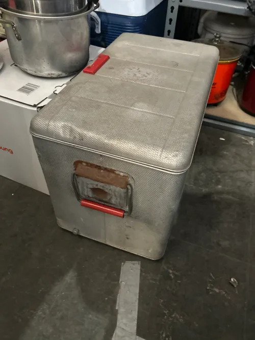 Vintage Silver Cooler with Red Handles