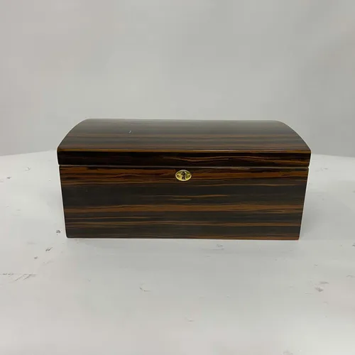 Glossy Brown & Black Wood Box with Lock & Key - DEB366