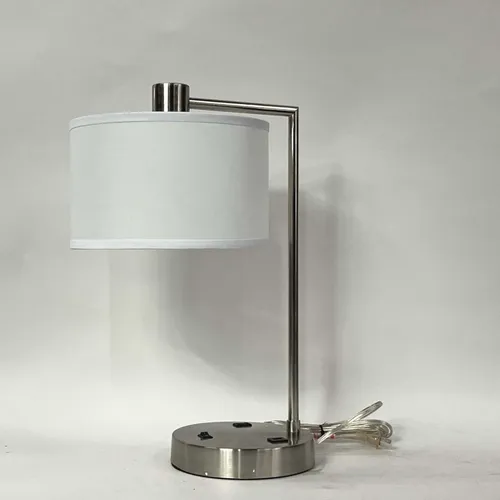 Silver Table Lamp with USB Ports & White Shade - LI96