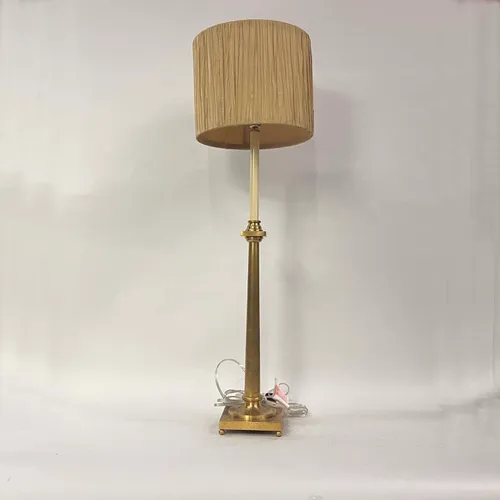 Gold Pillar Candlestick Table Lamp with Gold Pleated Shade - LI271