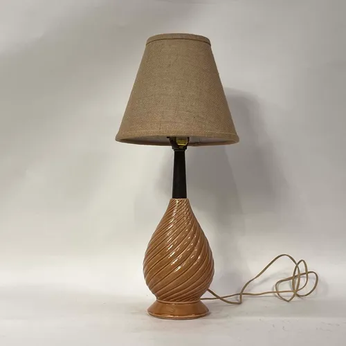 Tan Ceramic Swirl Table Lamp with Brown Shade - LI215