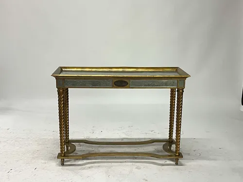 Gray Smoked Mirror Console Table with Gold Twist Legs