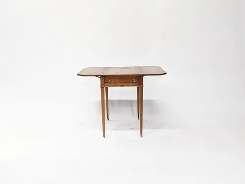 Vintage Oak & Gold Inlay Drop Leaf End Table