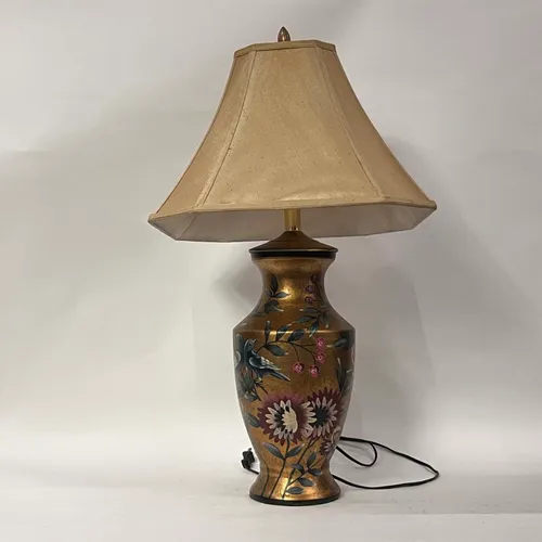 Gold Painted Floral Table Lamp with Beige Shade - LI191