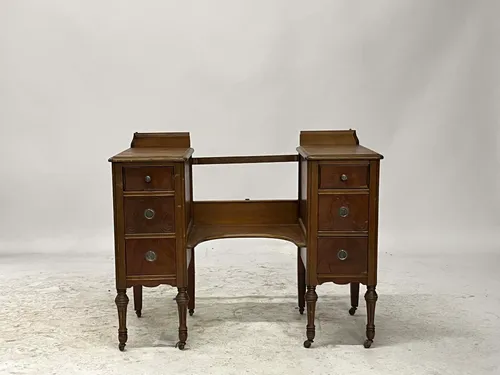 Antique Walnut 6-Drawer Vanity on Casters