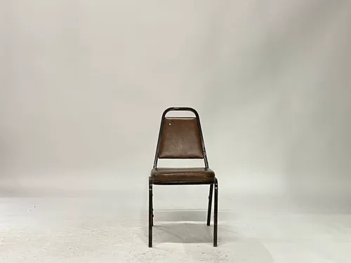 Stackable Black Metal & Brown Leather Square Back Side Chair
