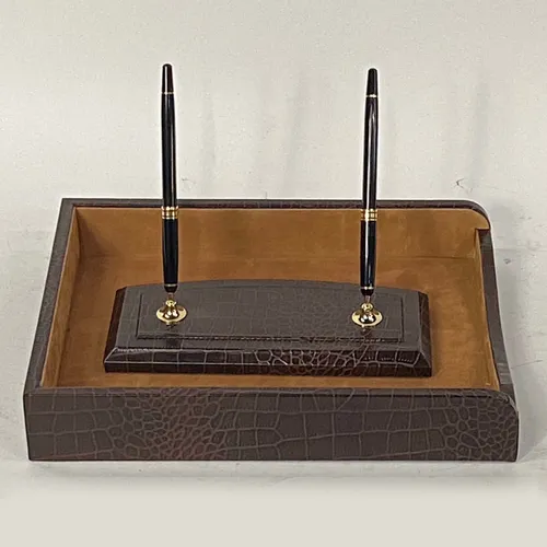 Brown Crocodile Desk Tray & Pen Stand - DS7