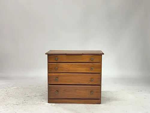 Antique Walnut Rounded Corner 4-Drawer Dresser with Round Brass Pulls