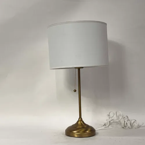 Brass Table Lamp with Pull Chain & White Shade - LI198
