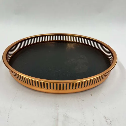 Round Copper & Black Faux Leather Tray - TR359