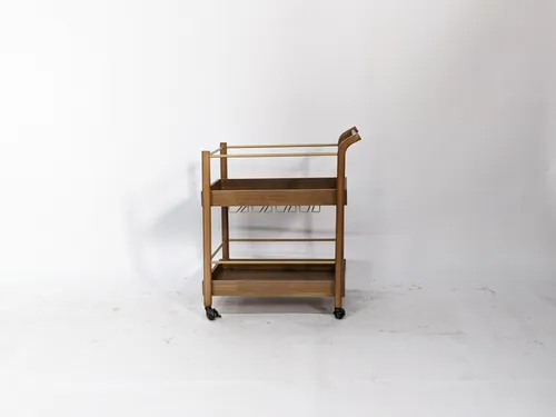 Walnut & Brass Mid-Century Modern Bar Cart