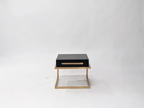 Contemporary Black Lacquer & Gold End Table