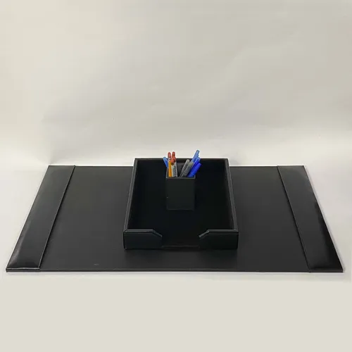 Black Leather Blotter Desk Set - DS8