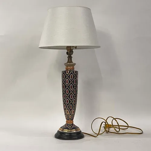 Navy & Maroon Pattern Ceramic Table Lamp with White Shade - LI301