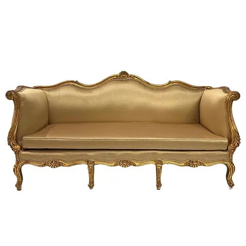 Gold Upholstered Giltwood Antique French Sofa - SE2415