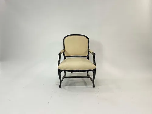 French Glossy Black and Cream Armchair