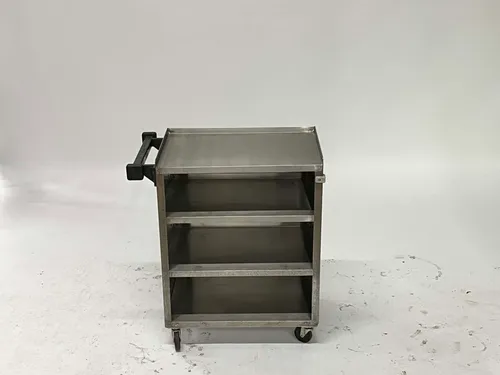 Aged Steel 4-Tier Rolling Cart with Black Handle