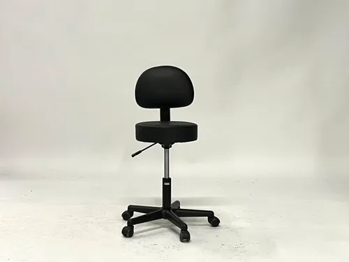 Black Leather Adjustable Rolling Bar Stool with Round Backrest
