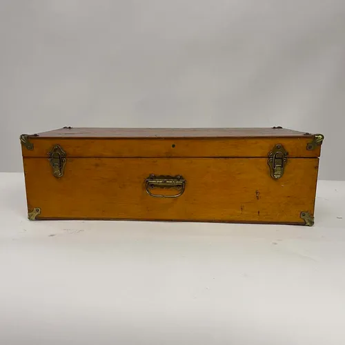 Rectangular Antique Wood Chest With Handle & Lock - DEB343