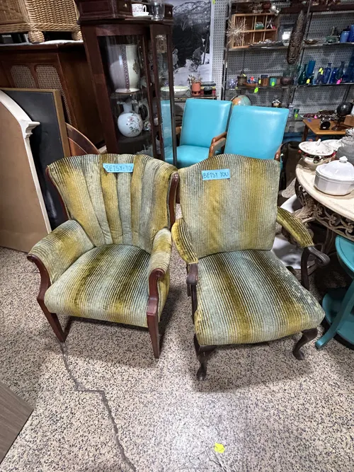 Green Striped Wooden Armchair
