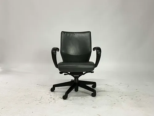 Black Leather Conference Chair with Cantilever Arms