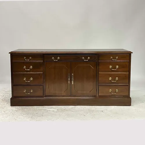 Traditional Antique Wood 9-Drawer Sideboard with Brass Handles