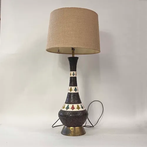 Vintage Mid-Century Modern Brown & White Ceramic Table Lamp - LI272
