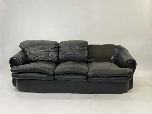 Black Leather Double-Cushion Sofa