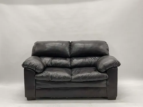 Black Leather Pillow Arm Loveseat
