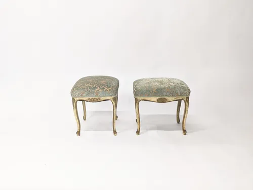 French Blue & Gold Burnout Velvet Ottoman