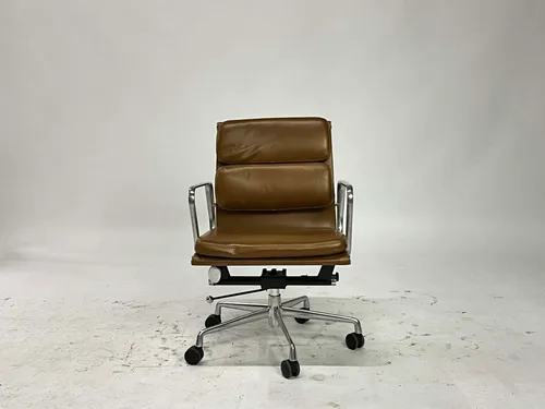 Brown Leather & Polished Chrome Low Back Office Chair