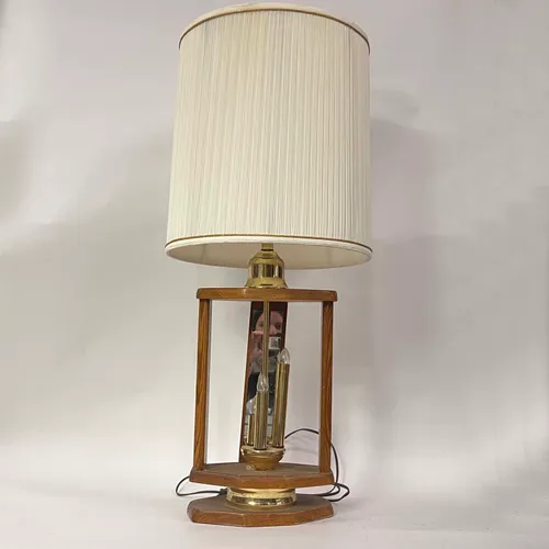 Wood & Gold Modern Candlestick Table Lamp with Tight Pleated Shade - LI159