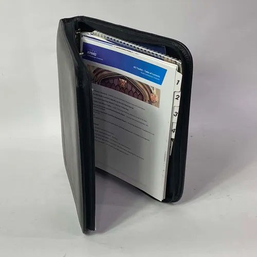 Black Leather Zipper Padfolio With Audit Committe Paperwork - OFA657