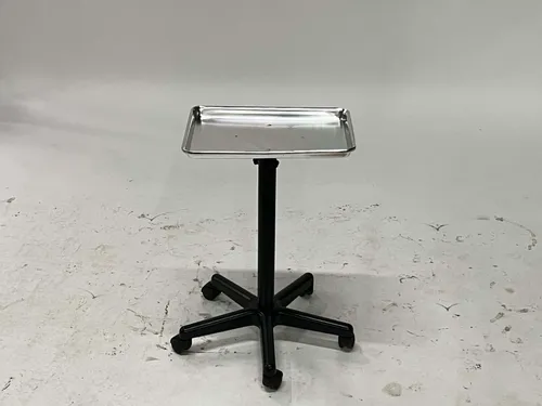 Chrome & Black Medical Instrument Tray on Wheels