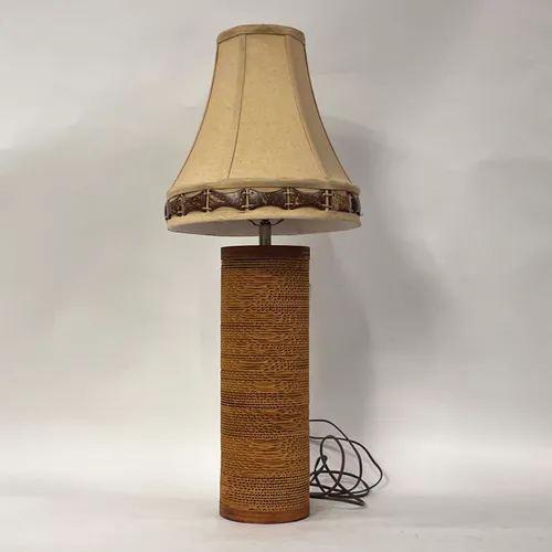 Cardboard Cylinder Table Lamp with Wood Trimmed Shade - LI162