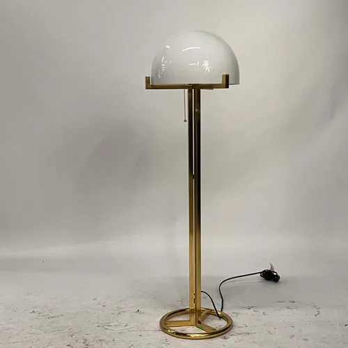 Art Deco Polished Brass & Glass Shade Floor Lamp - LI384